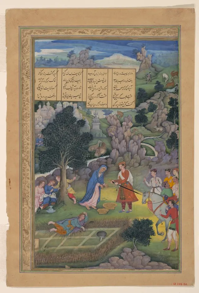 "A King Offers to Make Amends to a Bereaved Mother", Folio from a Khamsa (Quintet) of Amir Khusrau Dihlavi — Attributed to Miskin