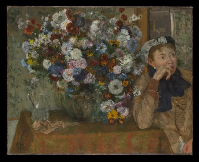 A Woman Seated beside a Vase of Flowers (Madame Paul Valpinçon?) — Hilaire Germain Edgar Degas