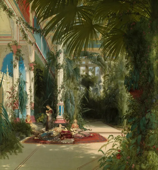 The Interior of the Palm House on the Pfaueninsel Near Potsdam — Carl Blechen