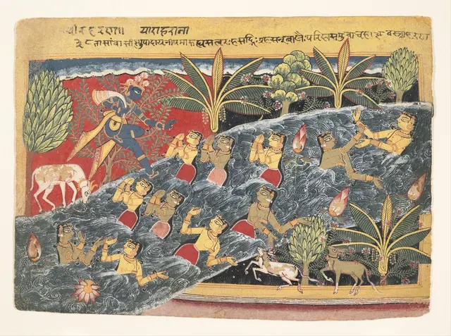 The Gopis Plead with Krishna to Return Their Clothing: Folio from "Isarda" Bhagavata Purana — Master of the "Isarda" Bhagavata Purana