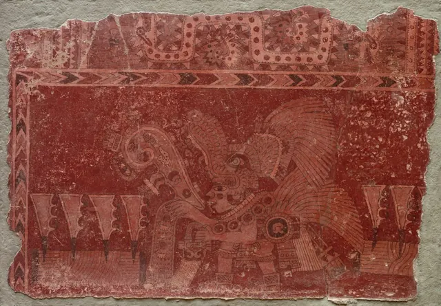 Mural Fragment with Elite Male and Maguey Cactus Leaves — Unidentified Teotihuacan painter