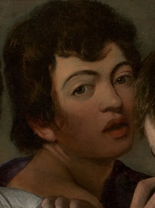 Self-portrait in The Musicians, 1597. Detail.