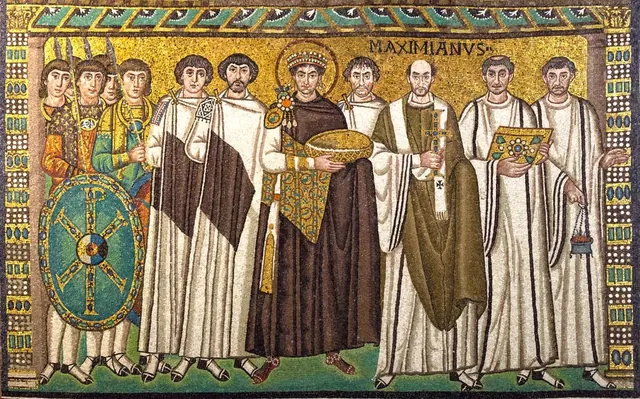 Justinian and his retinue — Unknown mosaic artists
