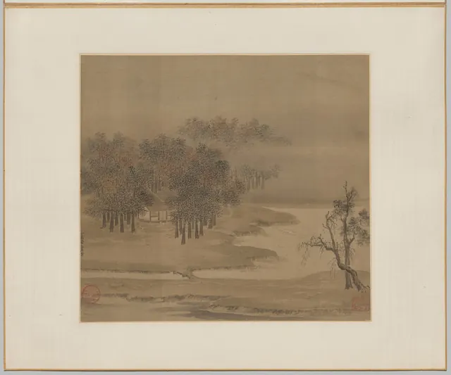 Cottages in a Misty Grove in Autumn — Li Anzhong