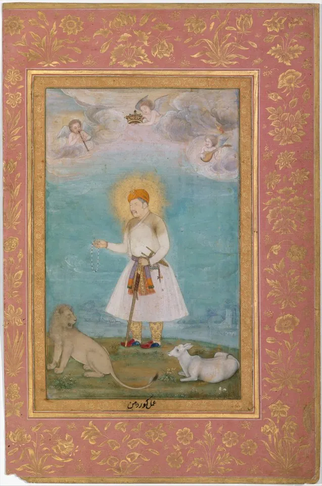 "Akbar With Lion and Calf", Folio from the Shah Jahan Album — Govardhan