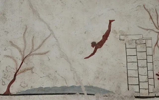 Diver — painted lid from the Tomb of the Diver — Unidentified painter of Poseidonia