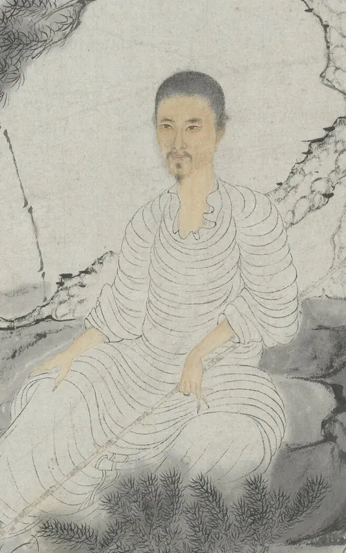 Planting a Pine Tree, 1674. Detail showing Shitao; authorship of the portrait figure is debated.